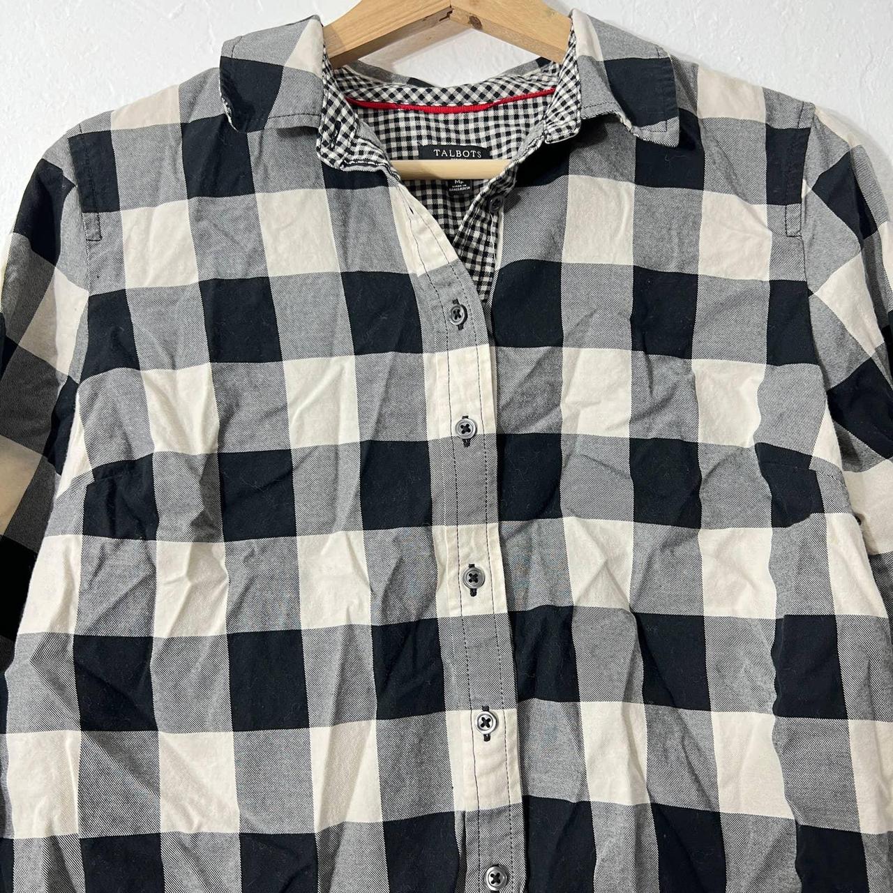 Talbots MEDIUM PETITE Cream Black Plaid Cotton - Depop