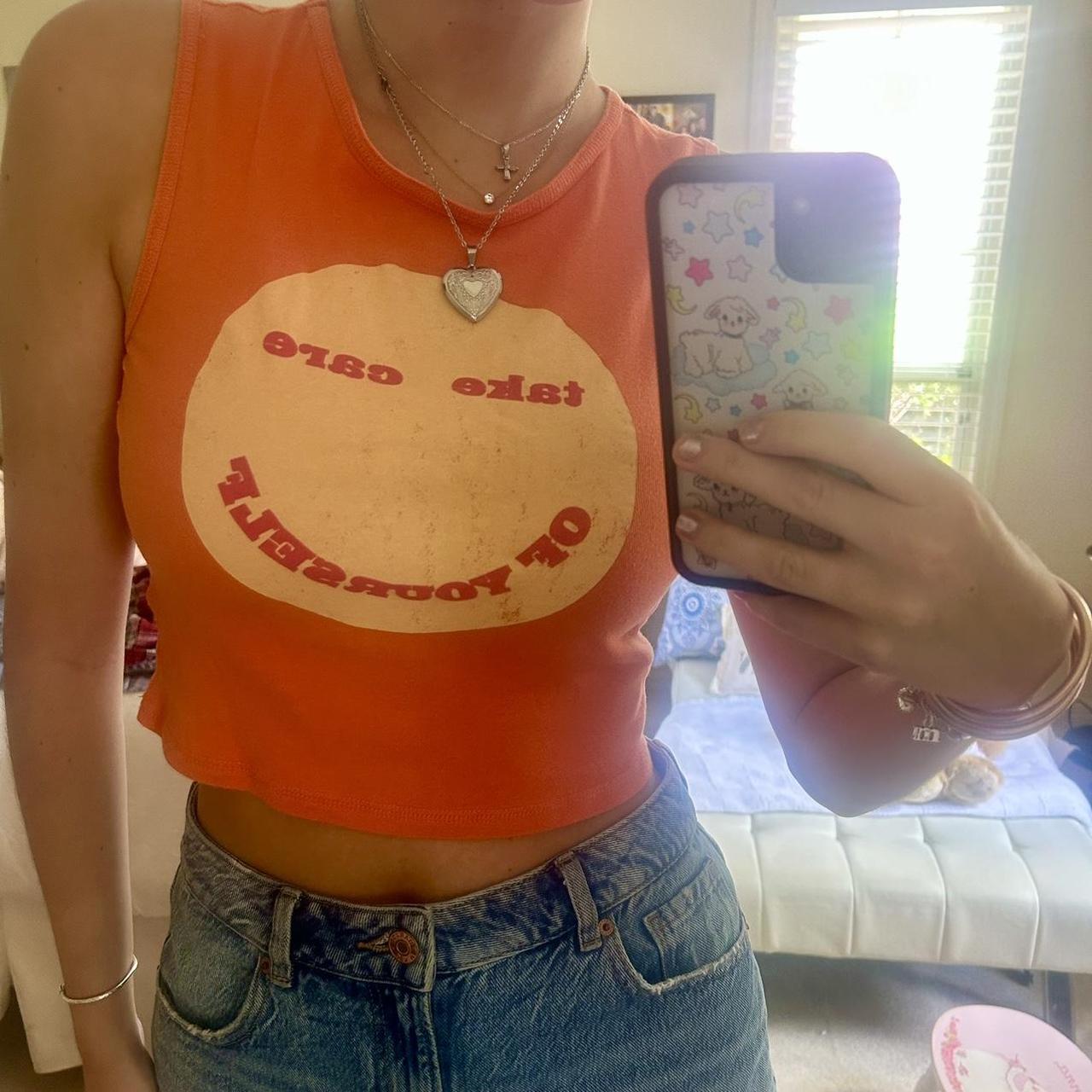 urban outfitters graphic boxy cropped tank top. size... Depop