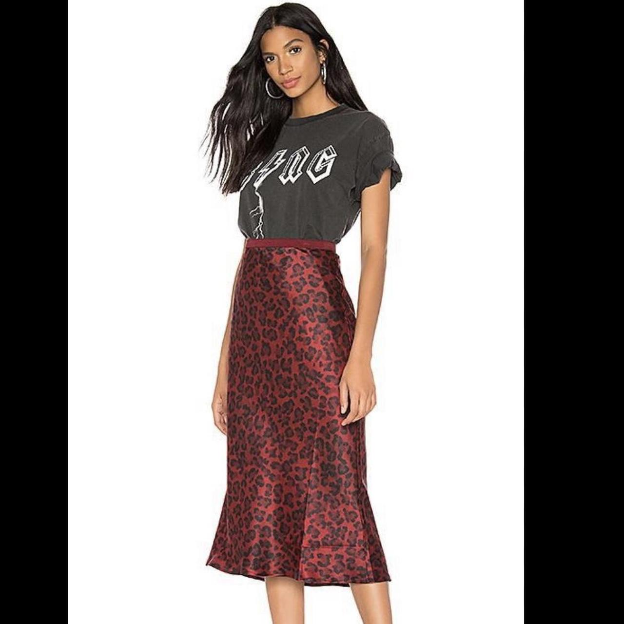 Anine Bing Bar Silk Midi Skirt in Red Leopard Print. Depop