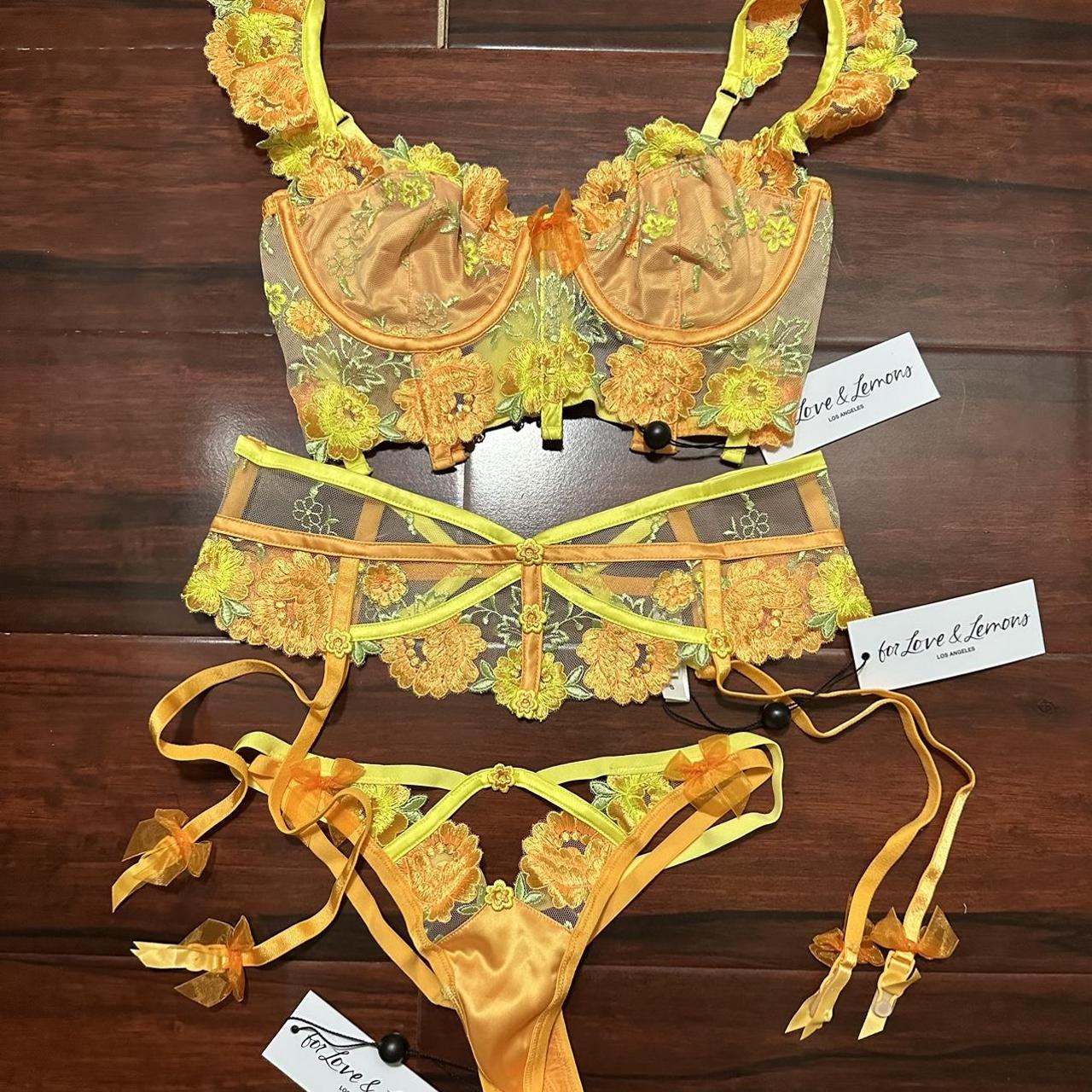 3 PIECE FOR LOVE & LEMONS Neon Rose Embroidery... Depop