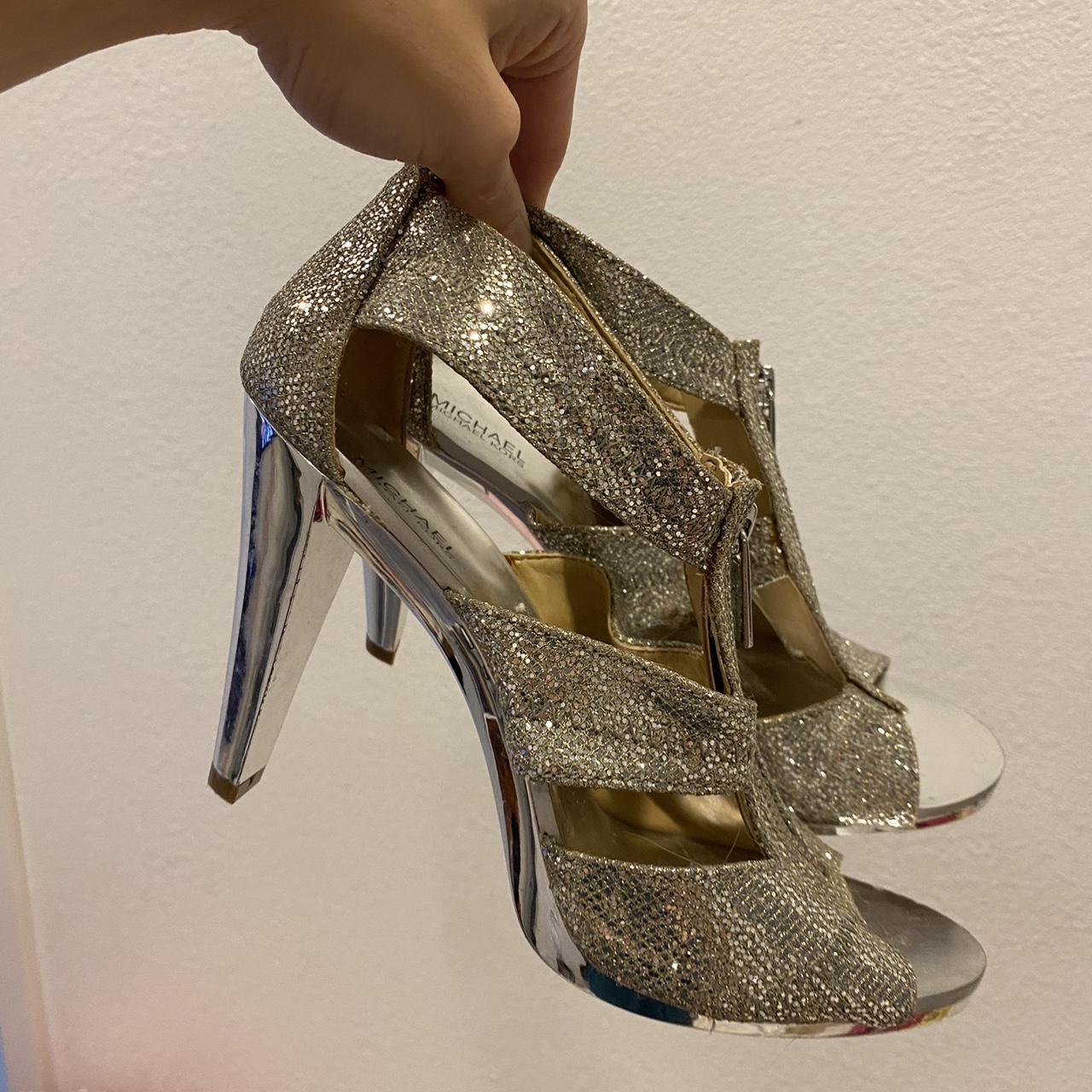 Michael Kors Silver glitter heels Depop