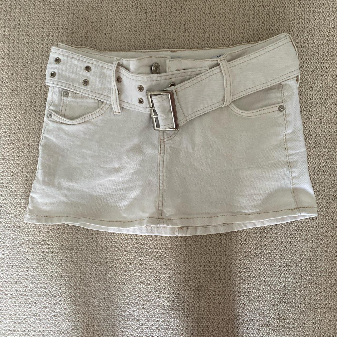 Low rise white mini skirt In great condition only... - Depop