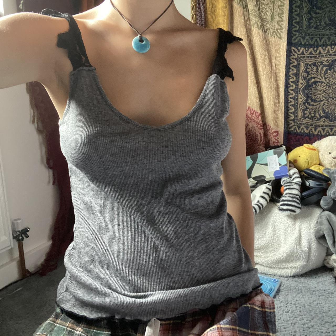 Grey vest top with black lace straps Gorgeous Size... - Depop