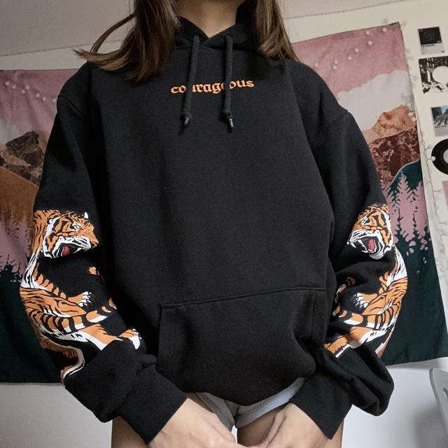 H M sick hoodie courageous with tiger on the side. Depop