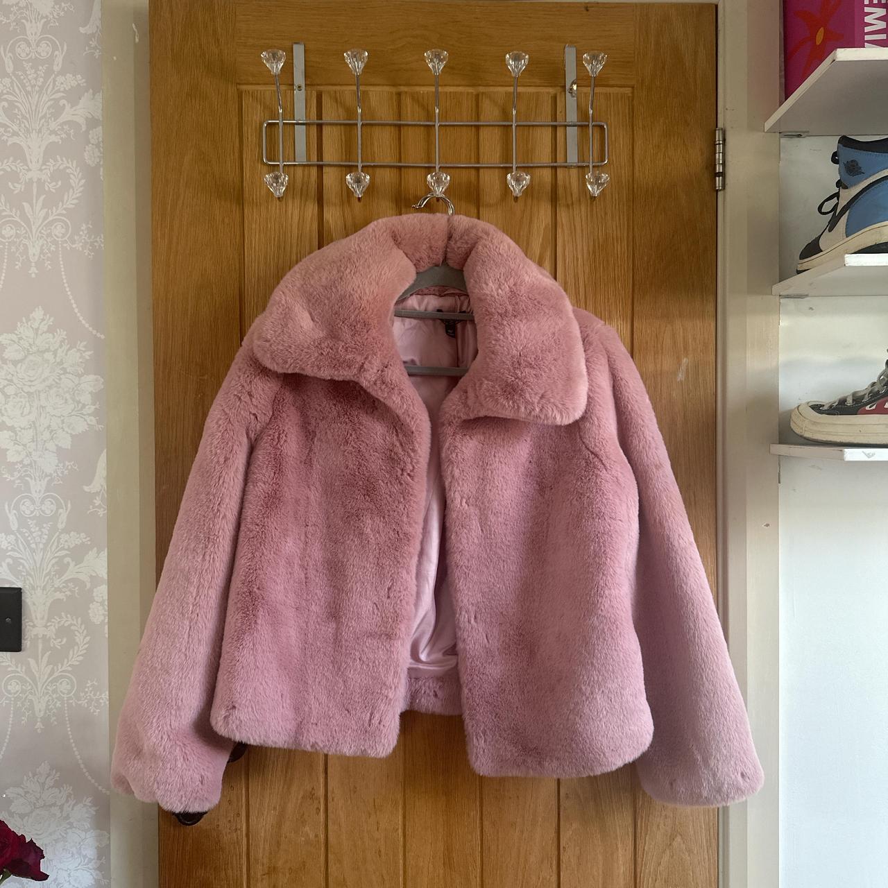 Pink fluffy jacket topshop best sale