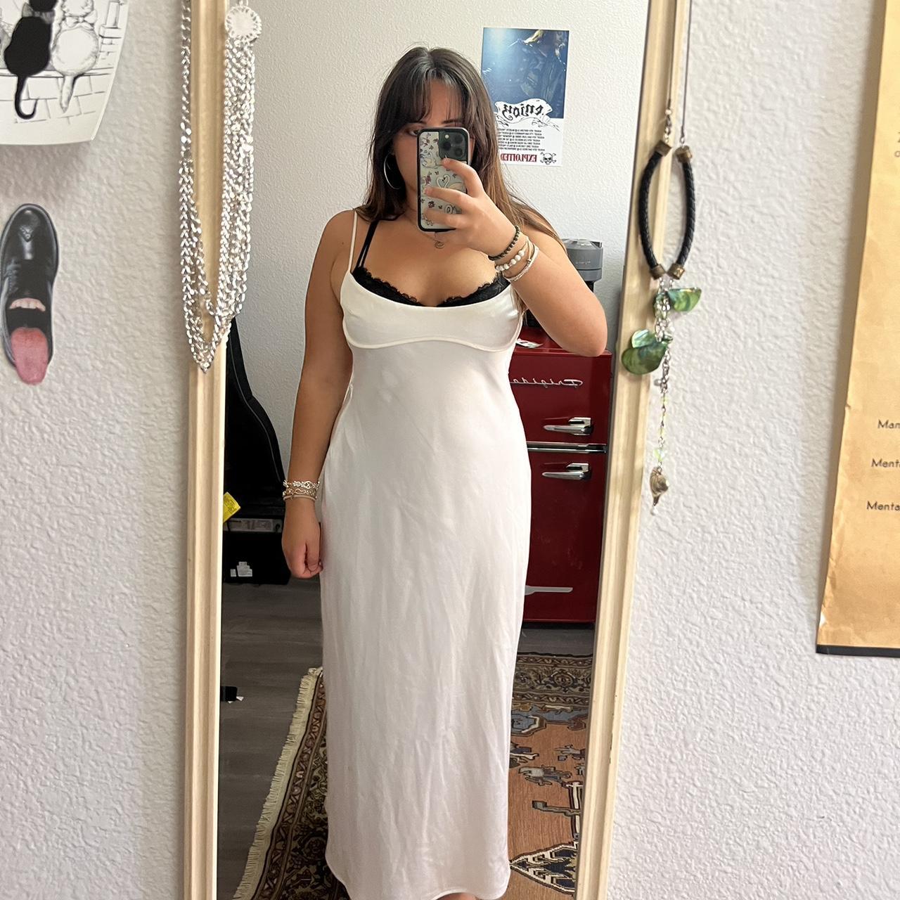 zara white satin slip dress. this dress is so so... Depop