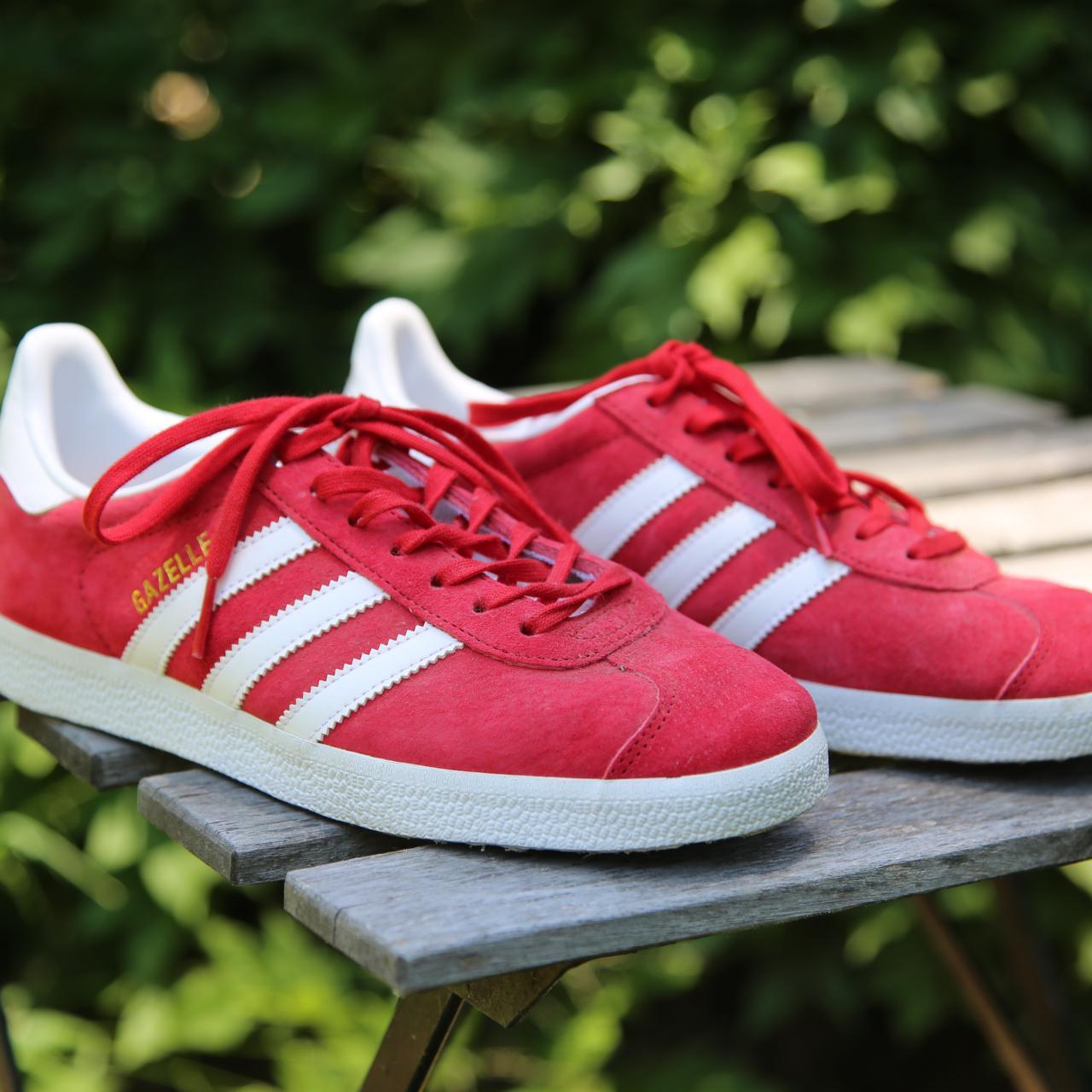 Red Adidas Gazelle. Barely worn! Like new. US 6 1/2... - Depop