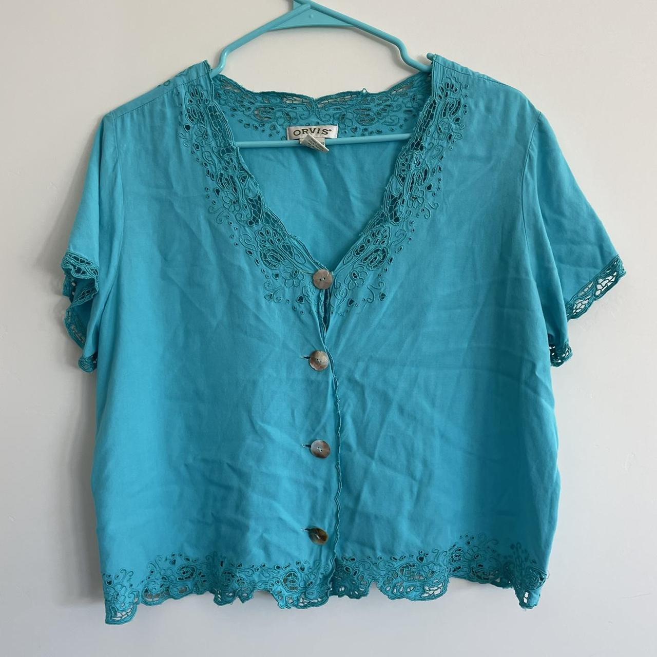 Vintage orvis blue button up blouse. Size medium.... - Depop