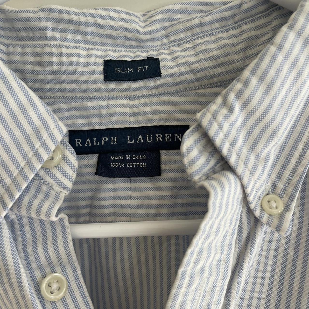 Blue and white striped Ralph Lauren button up shirt.... - Depop