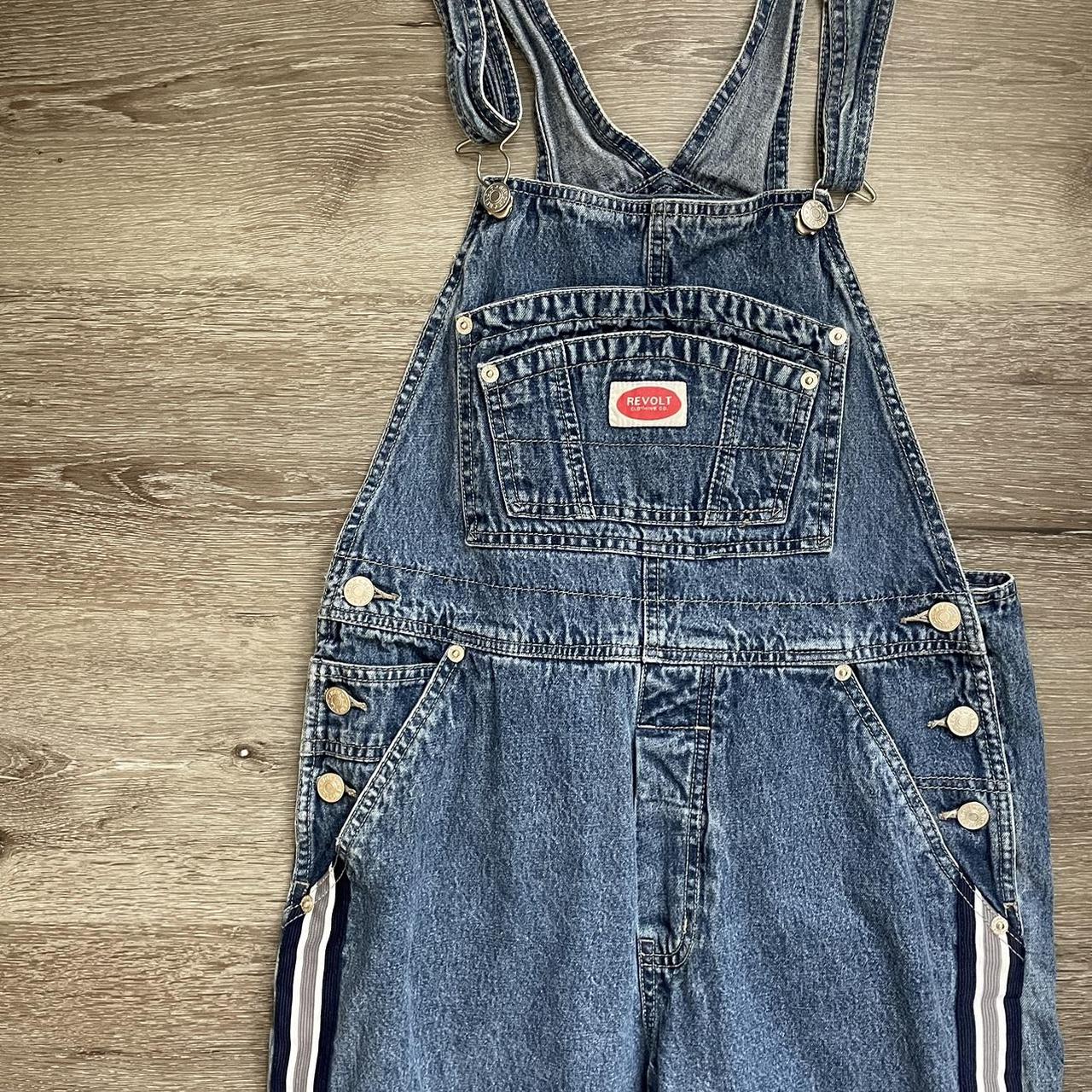 Vintage revolt overalls with side stripes. Size... - Depop