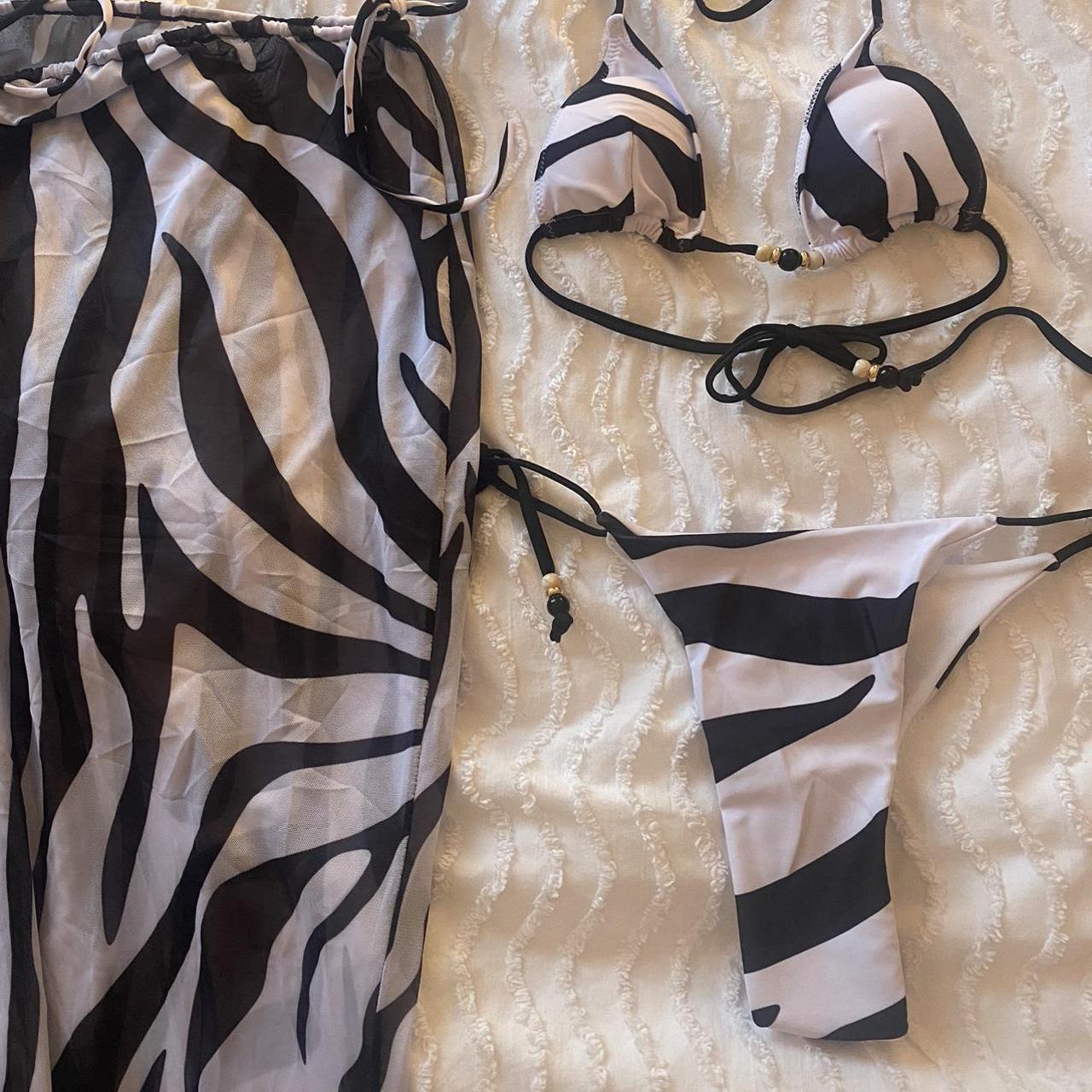 Like Rat N Boa zebra print 3 piece lazure bikini... - Depop