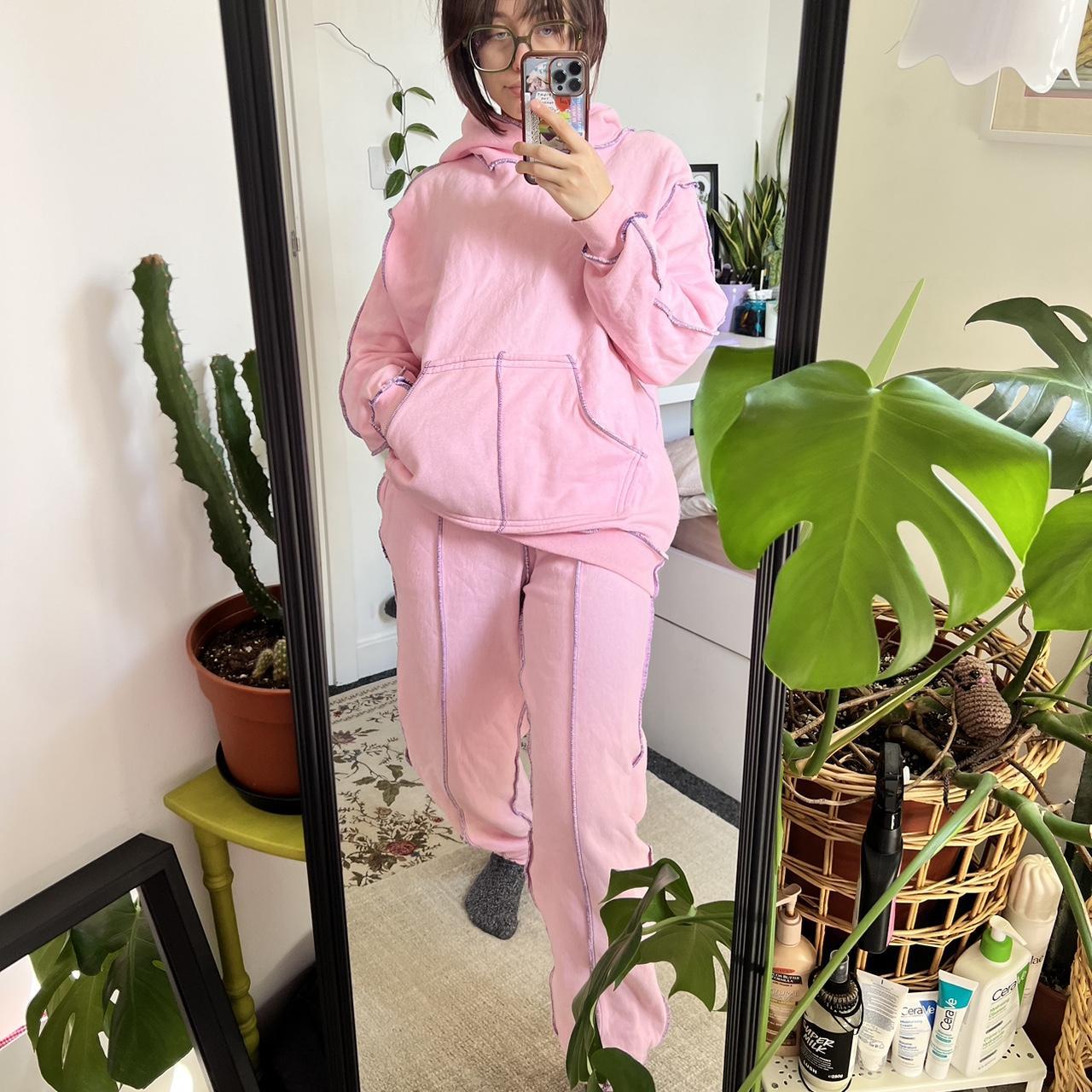 Pink sweatpants and hoodie set online