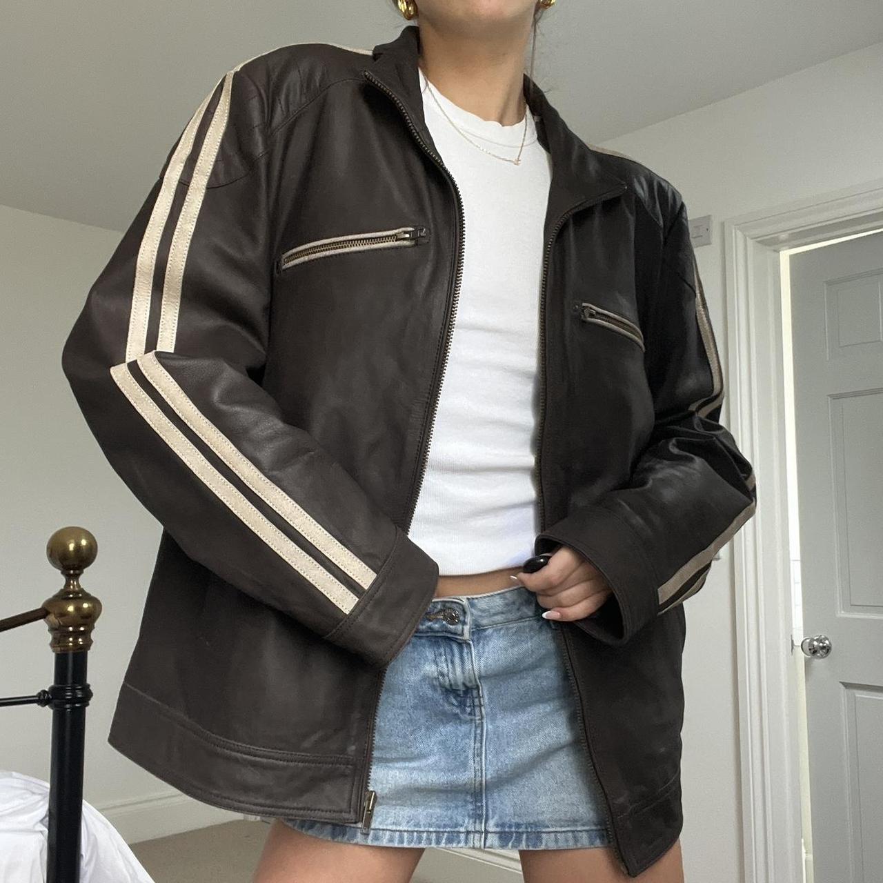 BEAUTIFUL OVERSIZED BROWN LEATHER JACKET SIZE XL... Depop