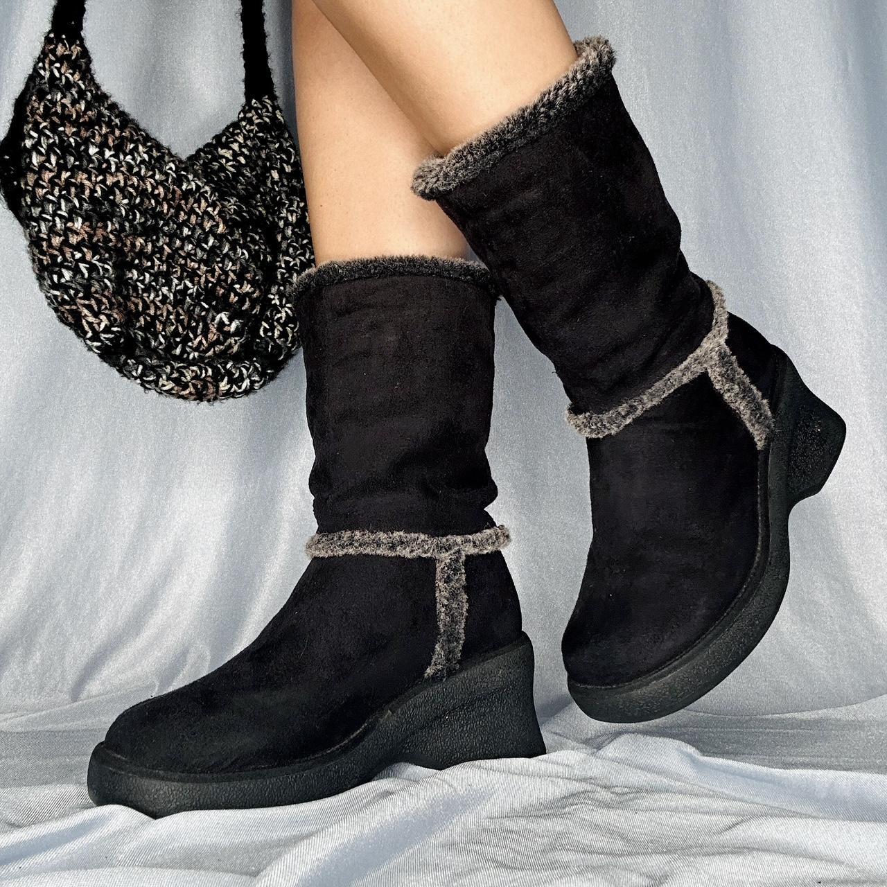 y2k grunge snow fairy fur lined boots in black and...