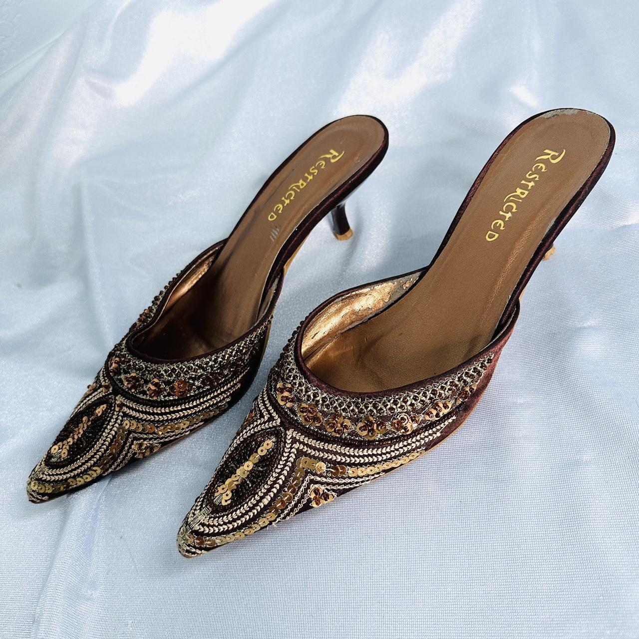 y2k beaded sequin kitten heels with a pointed toe by... Depop