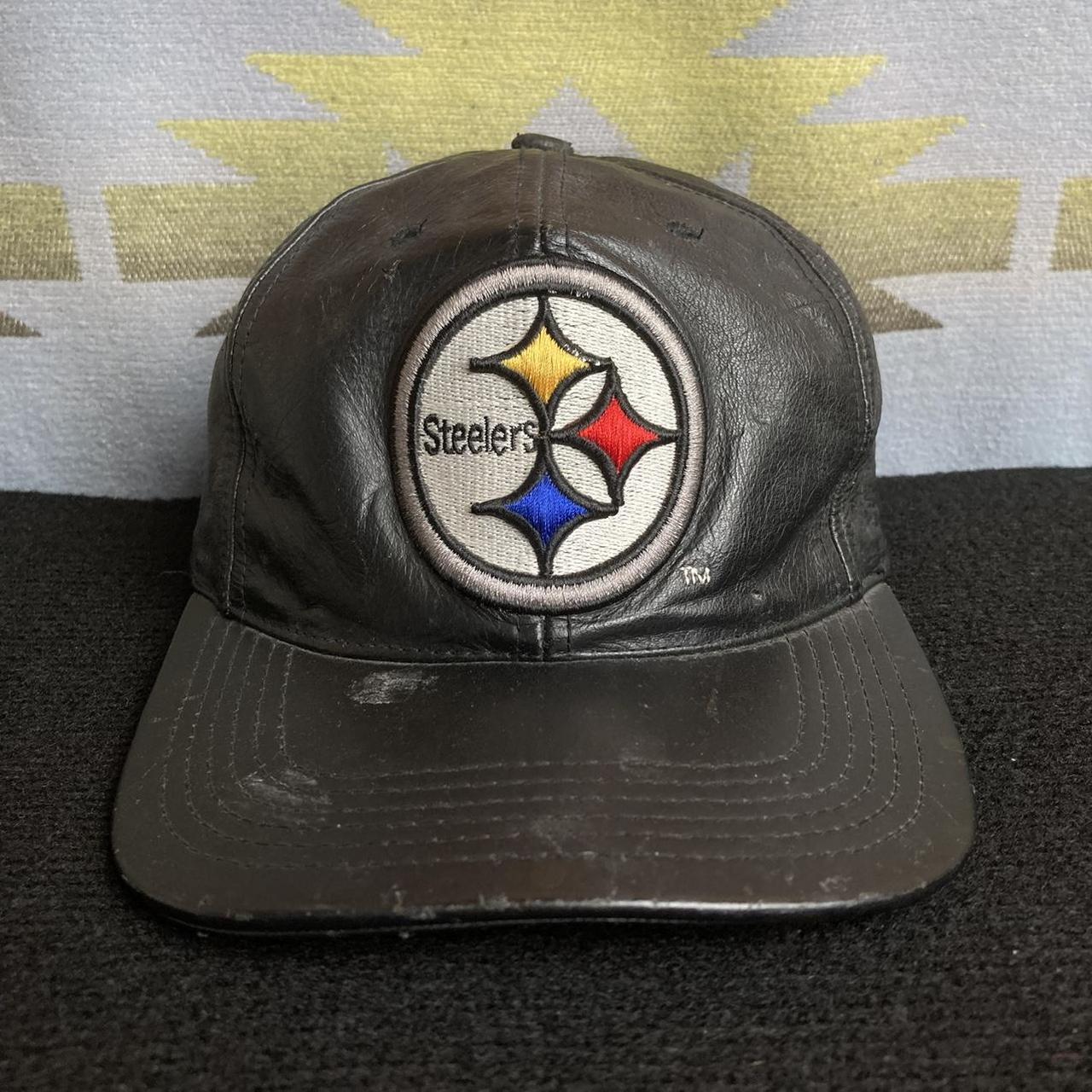 VINTAGE Pittsburgh Steelers Leather Snapback Hat NFL Cap