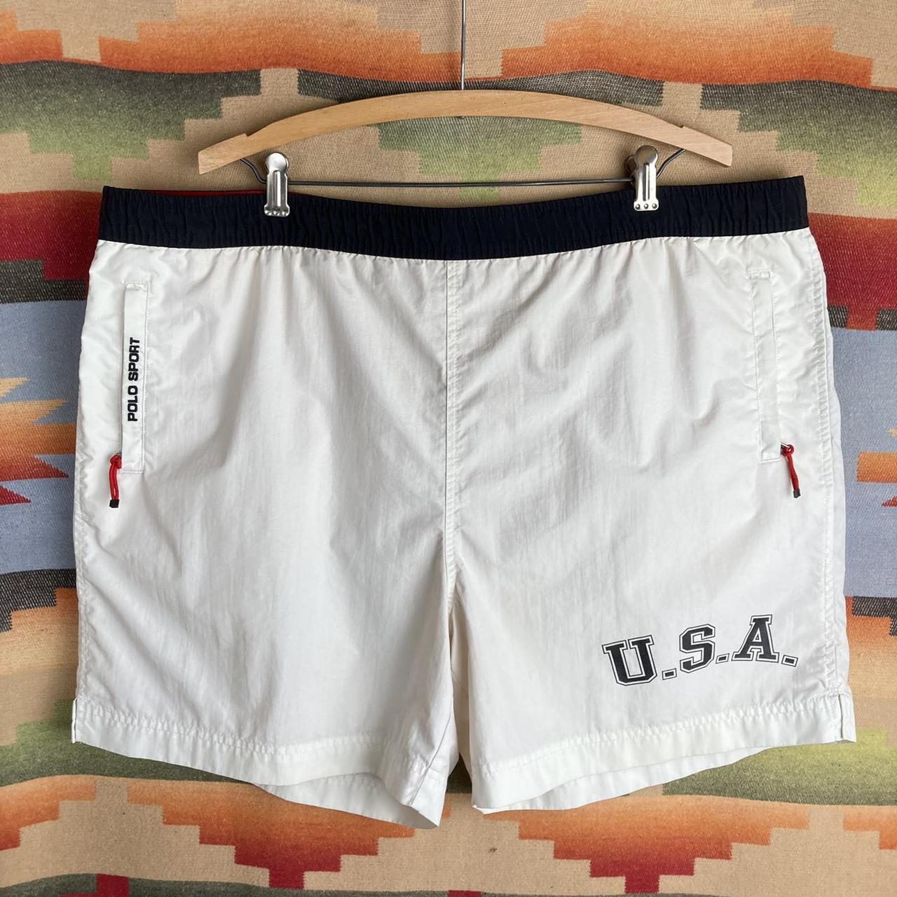 Vintage 90s Polo Sport Ralph Lauren USA White Swim... - Depop