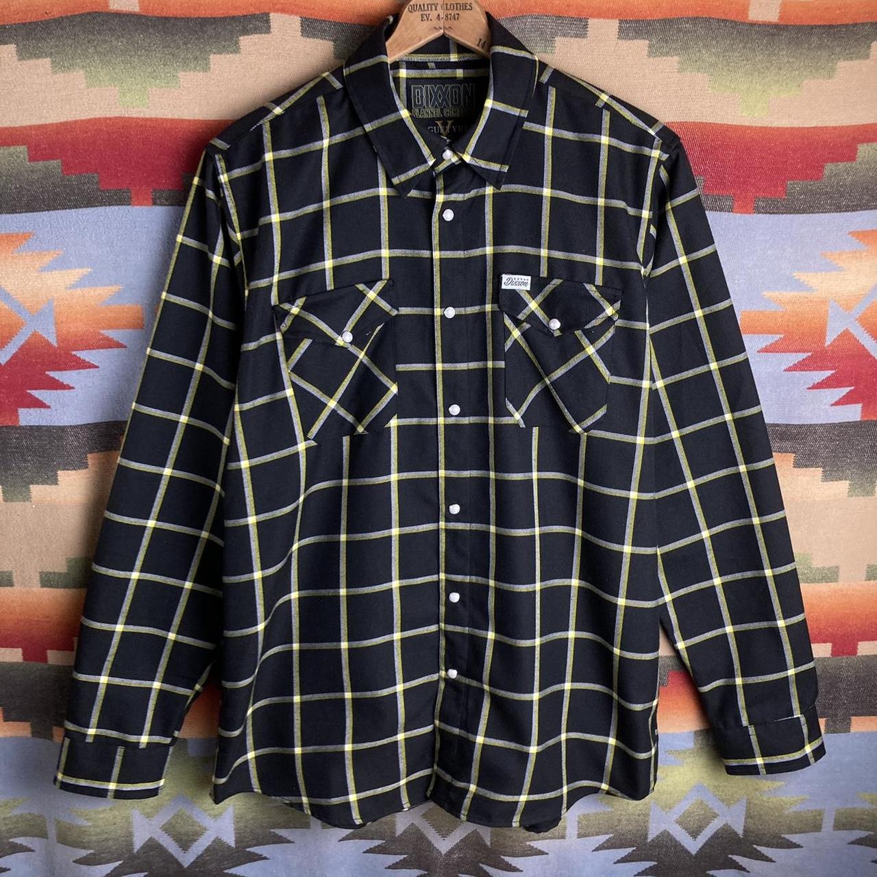 Dixxon Vogue Tyres Black Yellow Plaid Button Down... - Depop