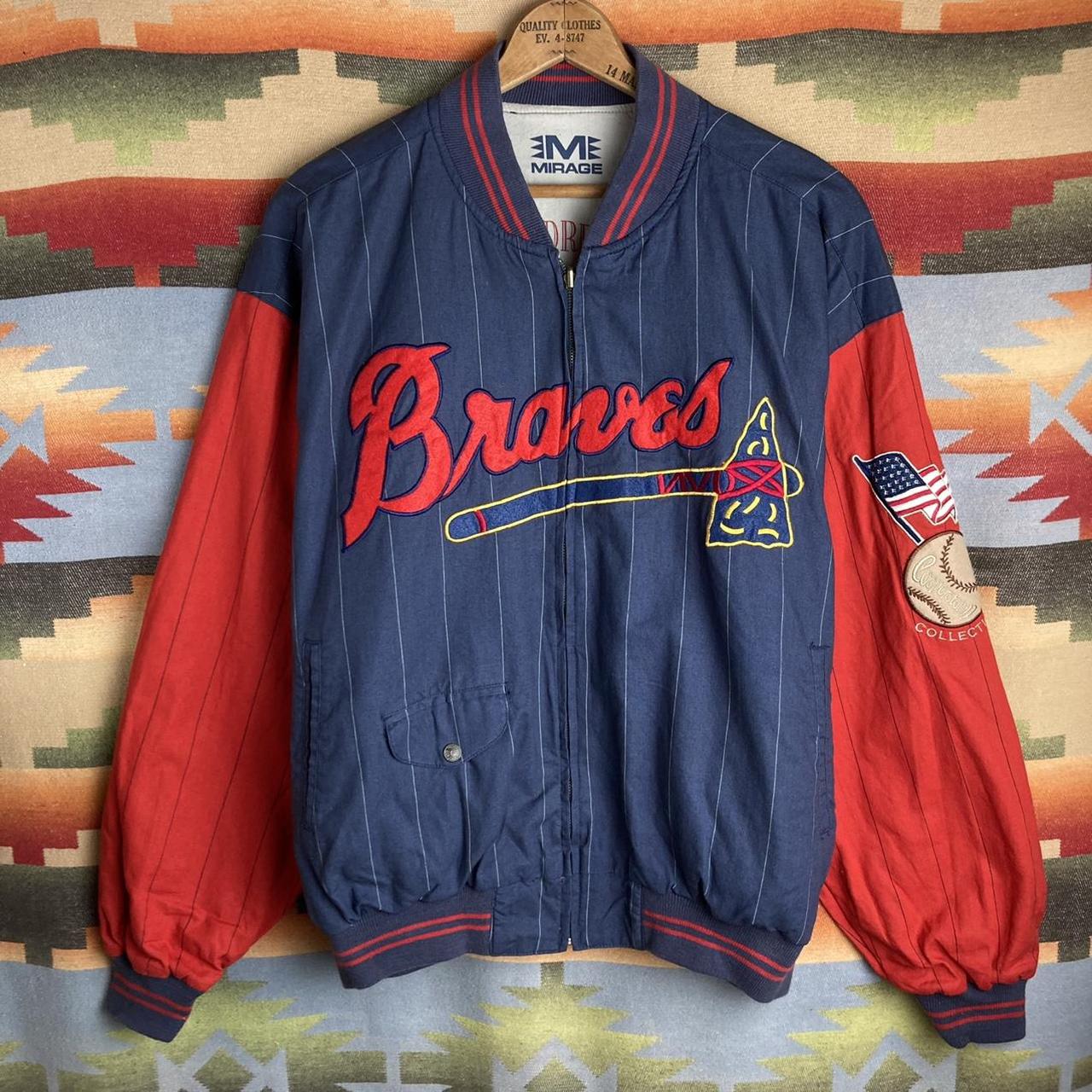 Vintage 90s Atlanta Braves MLB Baseball Mirage Navy... - Depop