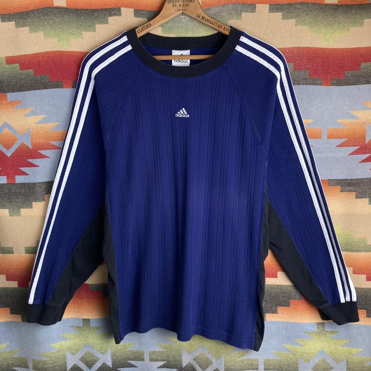 Vintage Adidas Embroidered Navy Blue Long Sleeve... - Depop