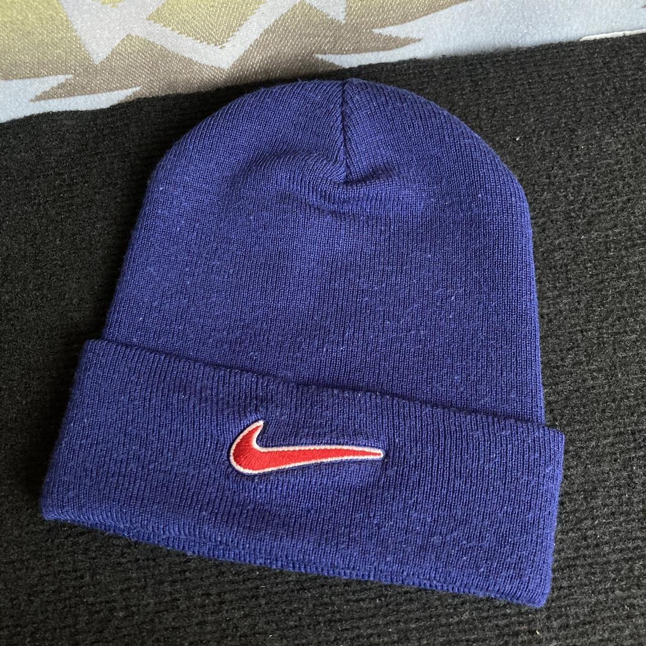 Vintage 90s Nike Swoosh Embroidered Navy Blue Beanie...