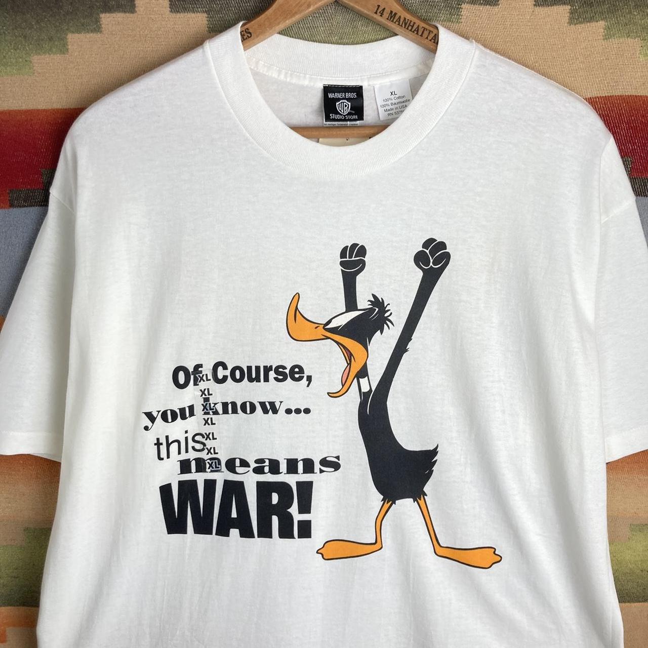 Vintage 90s Looney Tunes Daffy Duck This Means War... - Depop