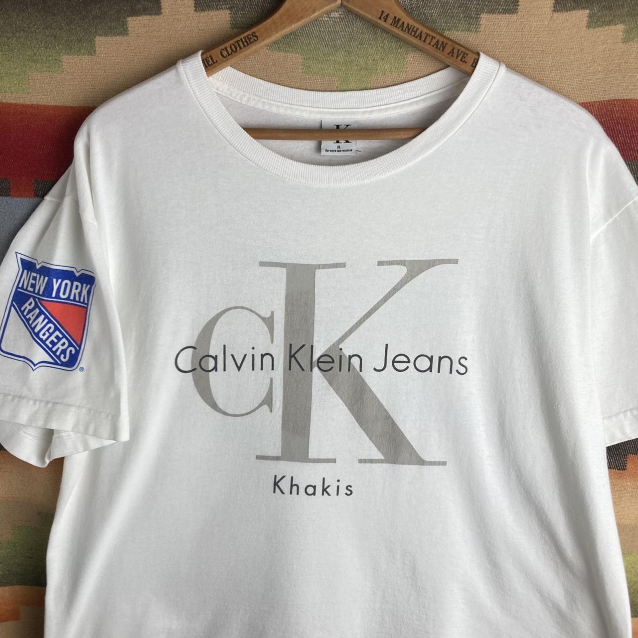 VINTAGE 90s CK CALVIN KLEIN JEANS SPELL OUT LOGO T SHIRT USA Size L White 