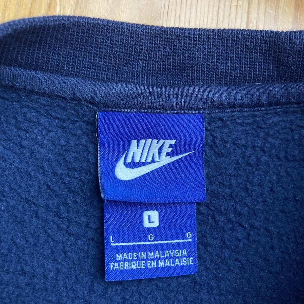 Nike Swoosh Embroidered Navy Blue Pullover Crewneck... - Depop