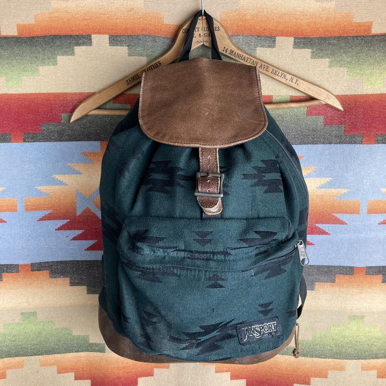 Vintage 90s JanSport Pattern Forest Green Leather... - Depop