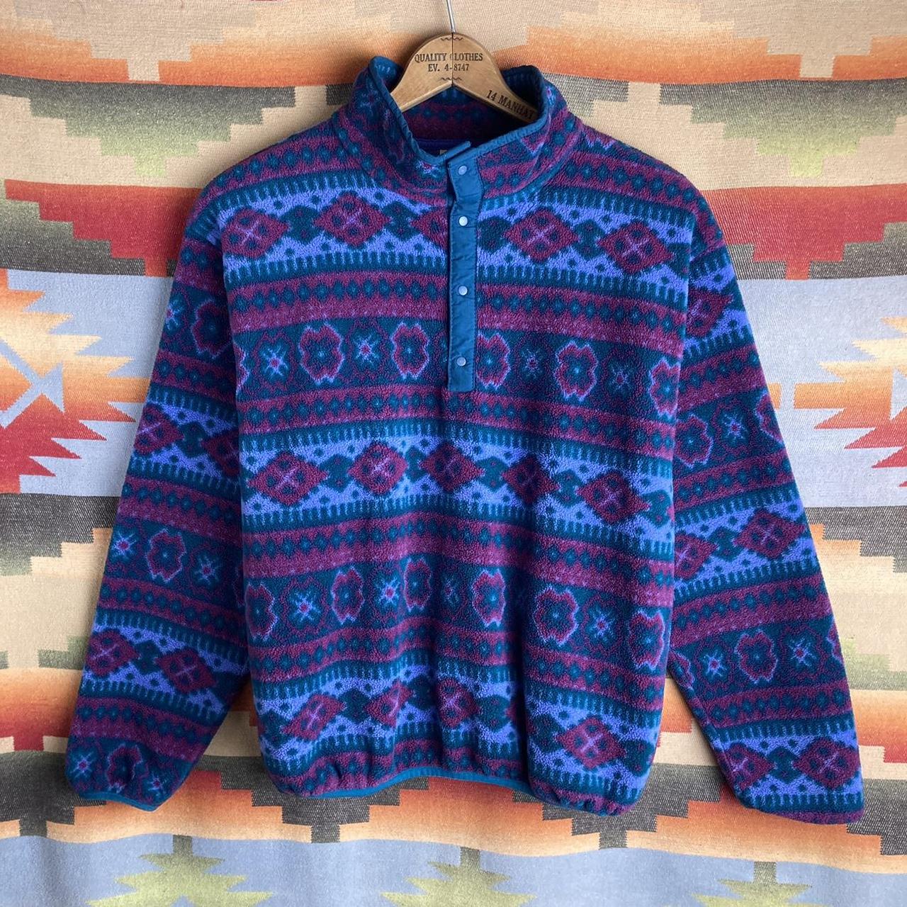 Vintage 90s LL Bean Aztec Pattern Full Zip Fleece | Depop