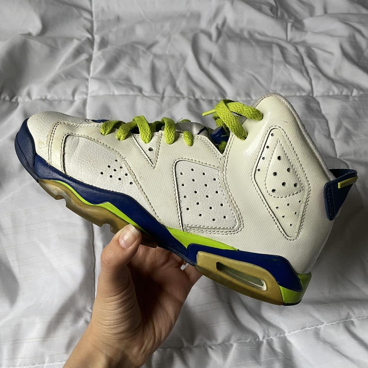 Blue and hotsell lime green jordans