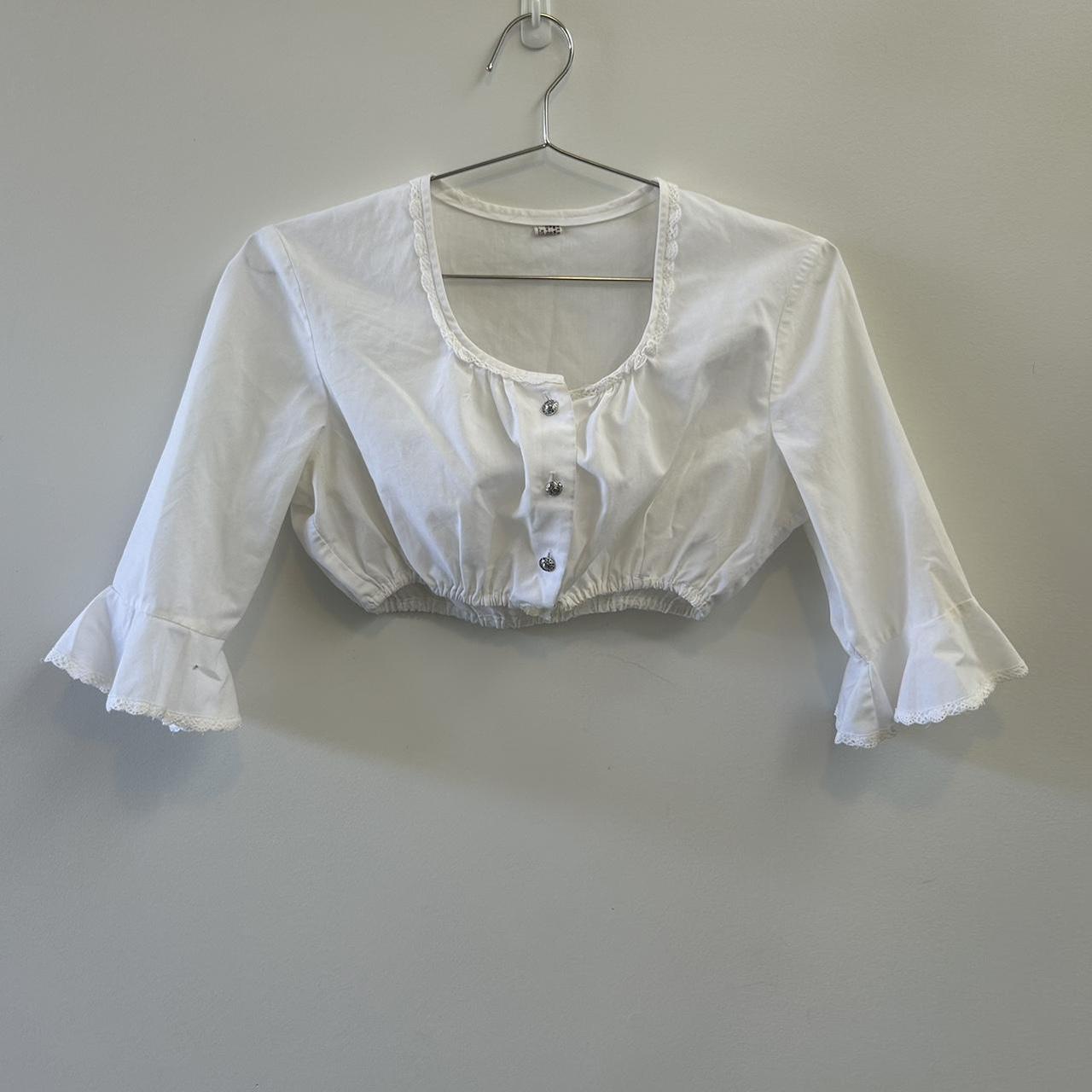 Vintage white milk maid style super crop blouse with... - Depop