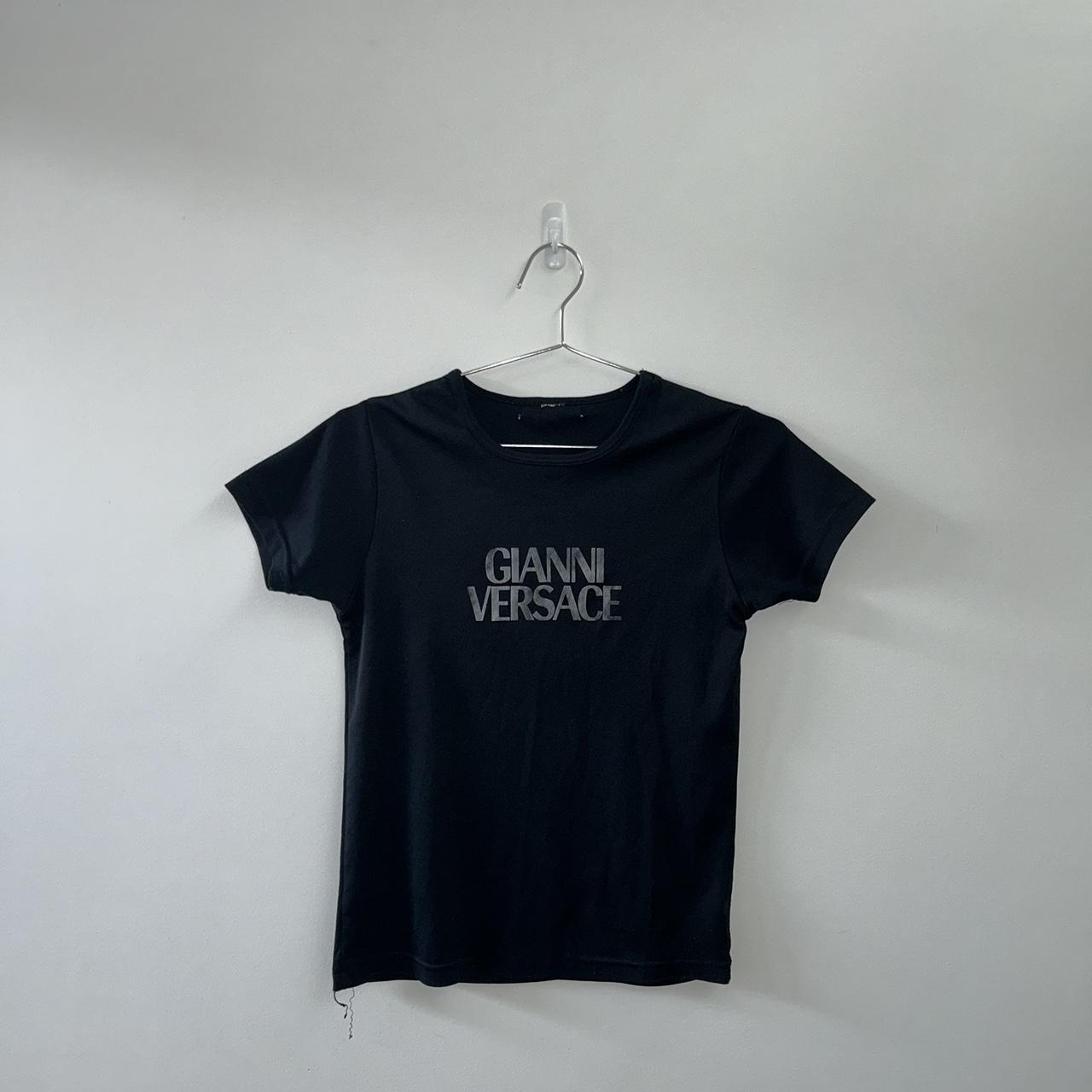 “Gianni Versace” black baby tee shirt. No size but... - Depop
