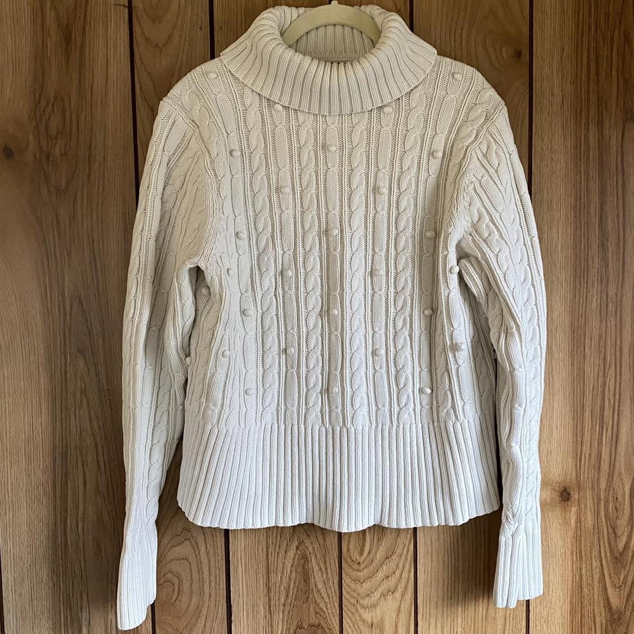 Liz Claiborne turtleneck sweater • white cable... - Depop