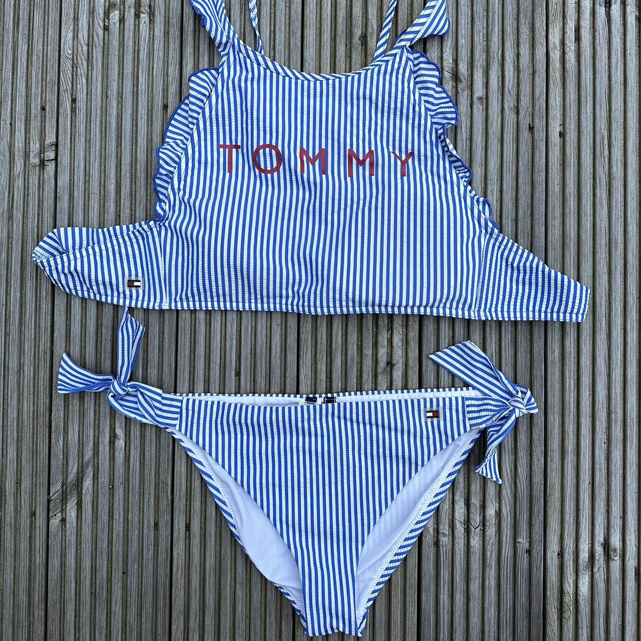 Tommy Hilfiger Women's Blue and White Bikinisandtankinisets Depop