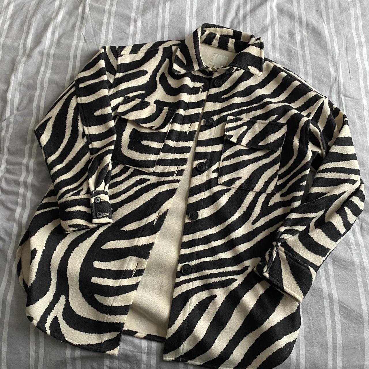 H&M zebra print shacket • jacket • size says XS but... - Depop