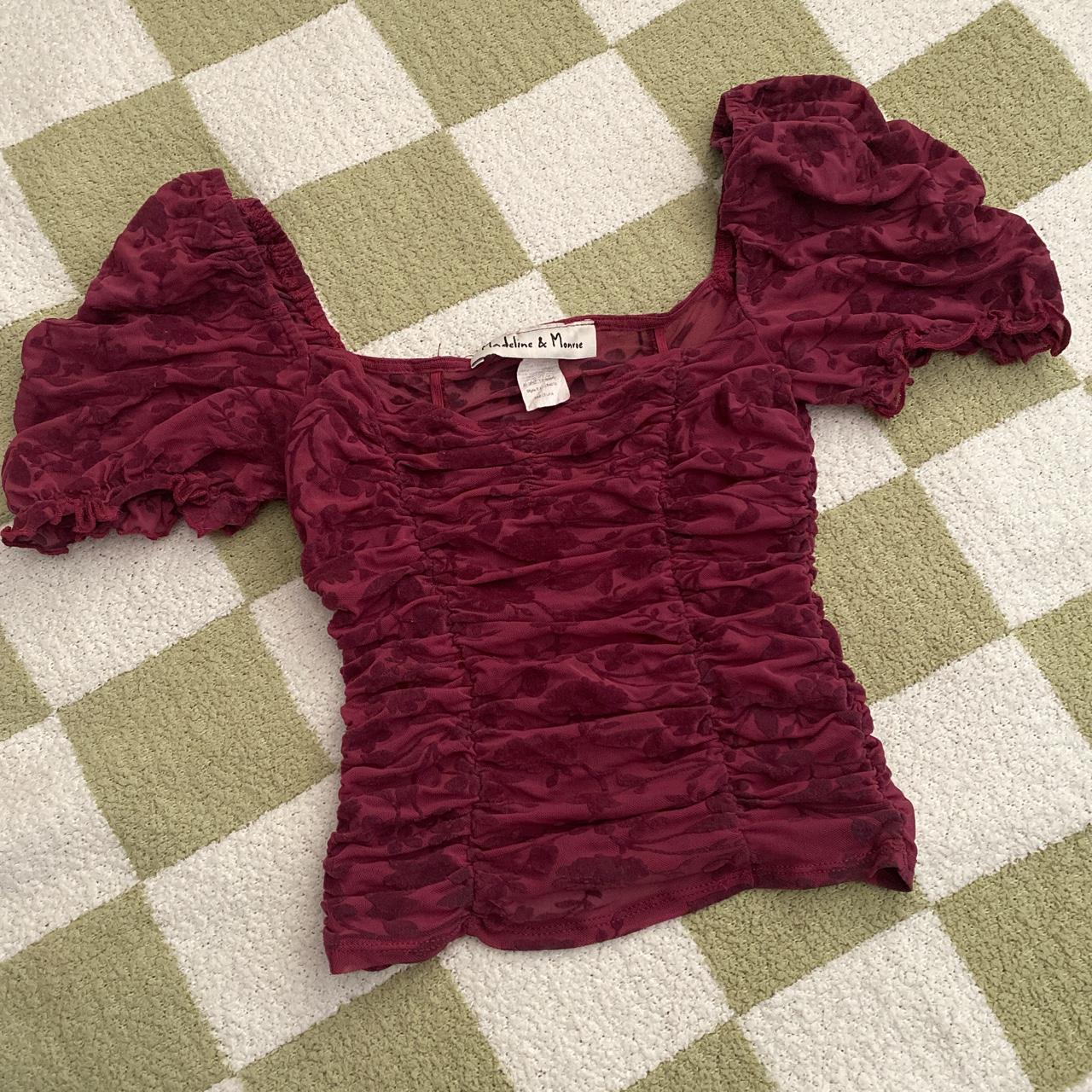 Maroon royal red coquette ruffle floral mesh... - Depop