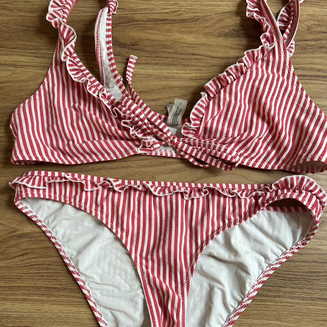 Solid & Striped Women's Red and White Bikinisandtankinisets Depop