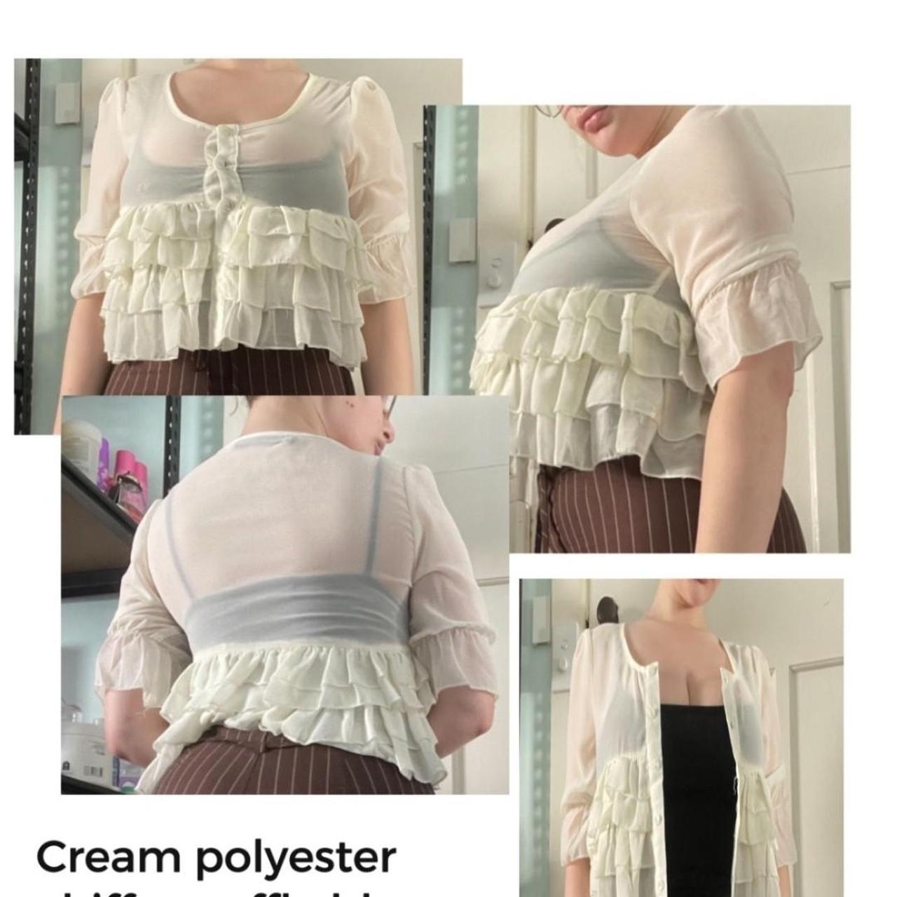 Sheer cream ruffle blouse Size Medium Brand Ninie... - Depop