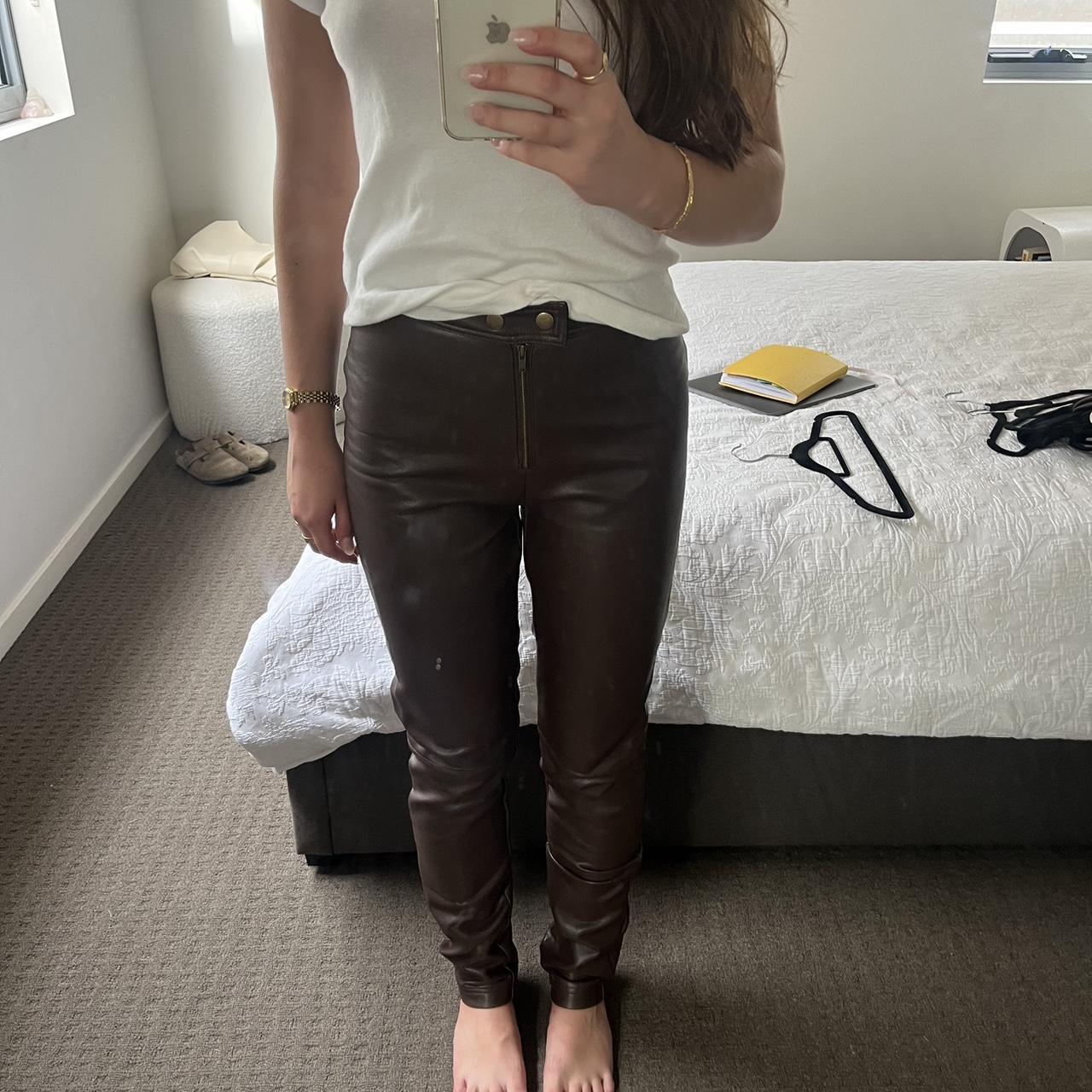 One Mile brown leather pants // size 4 Perfect... - Depop