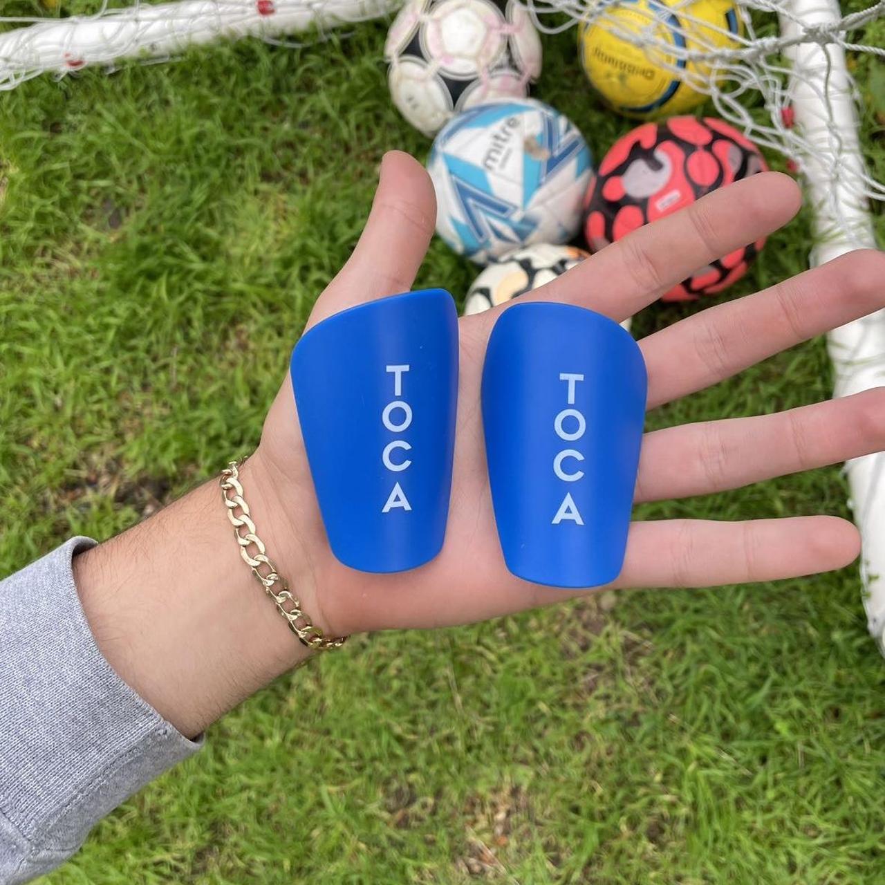 Toca premium mini football shin pads Blue and white... Depop