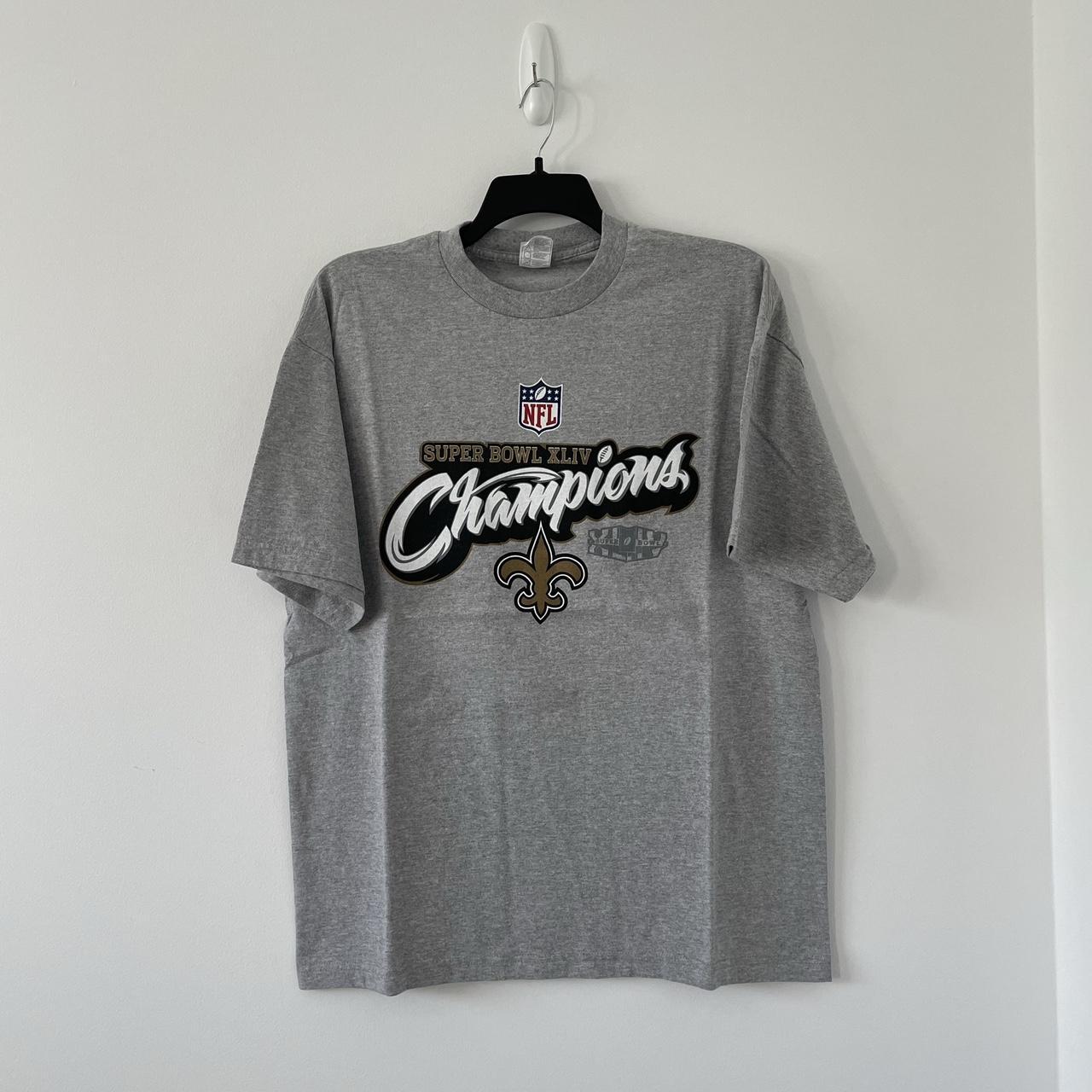 Super Bowl XLIV (44) Champions New Orleans Saints T Shirt - Mens Gray Small