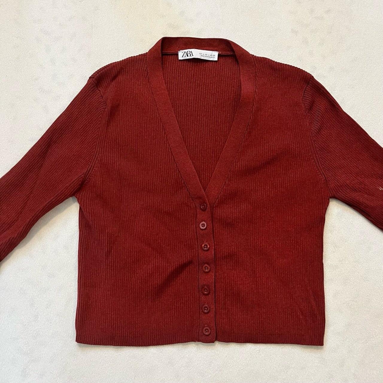 Zara Womens Top Red Solid Long Sleeve Cardigan... - Depop