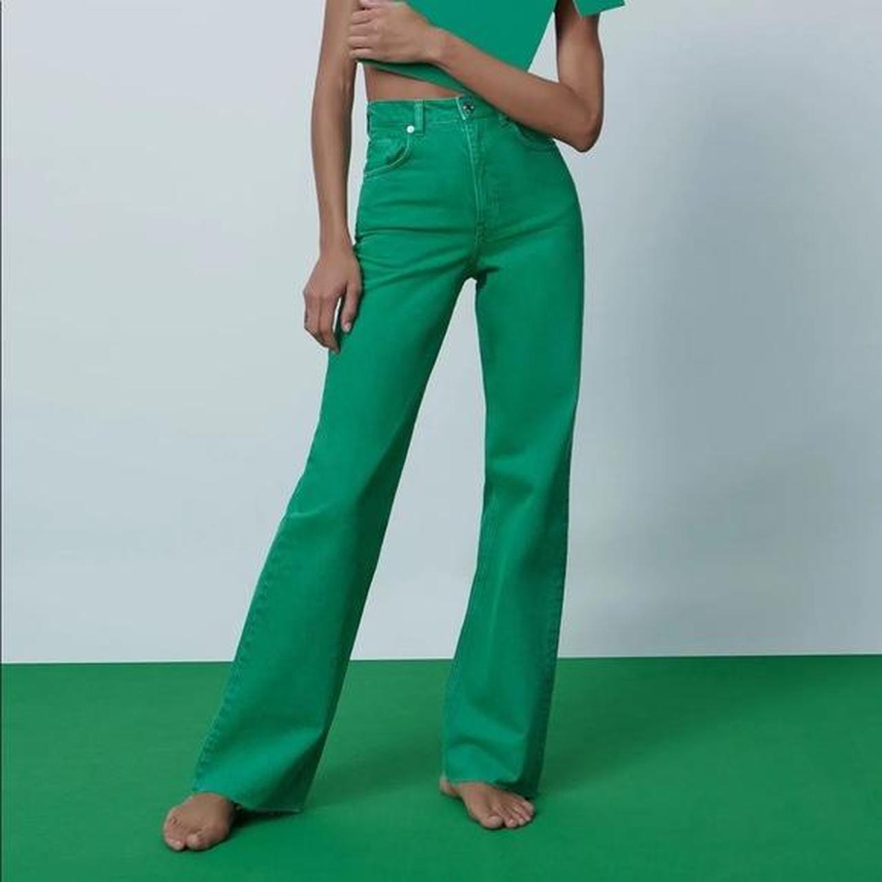 Zara green wide leg jeans size - 6 (xs - s) worn... - Depop