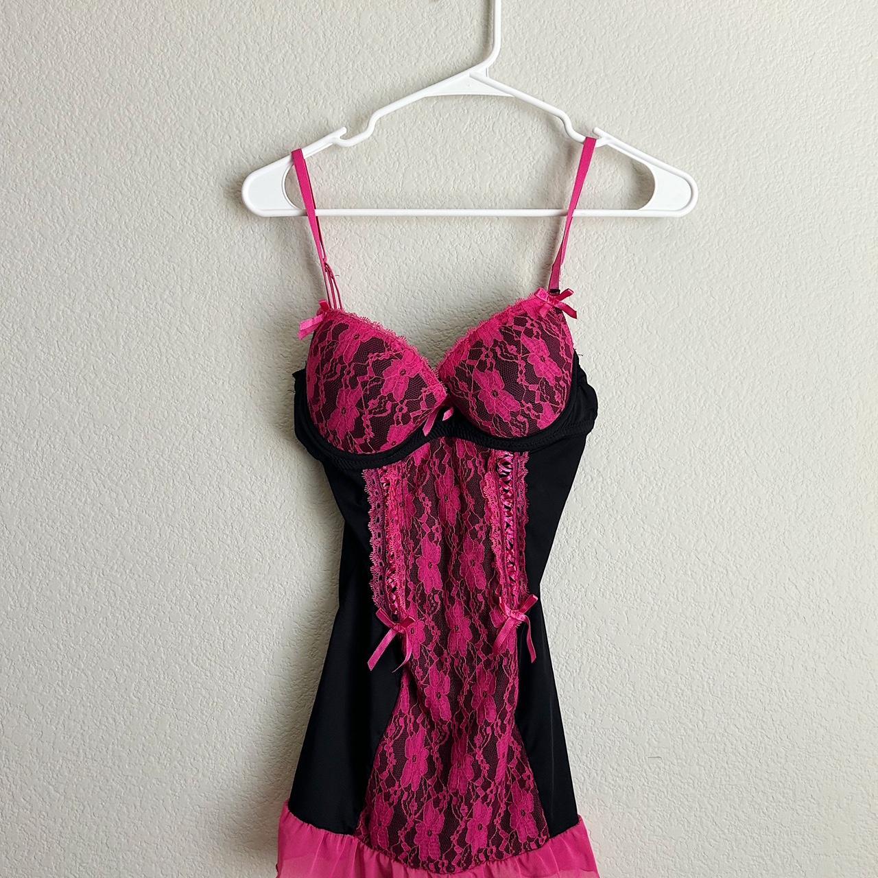 ADORABLE hot pink and black lingerie top with a Depop