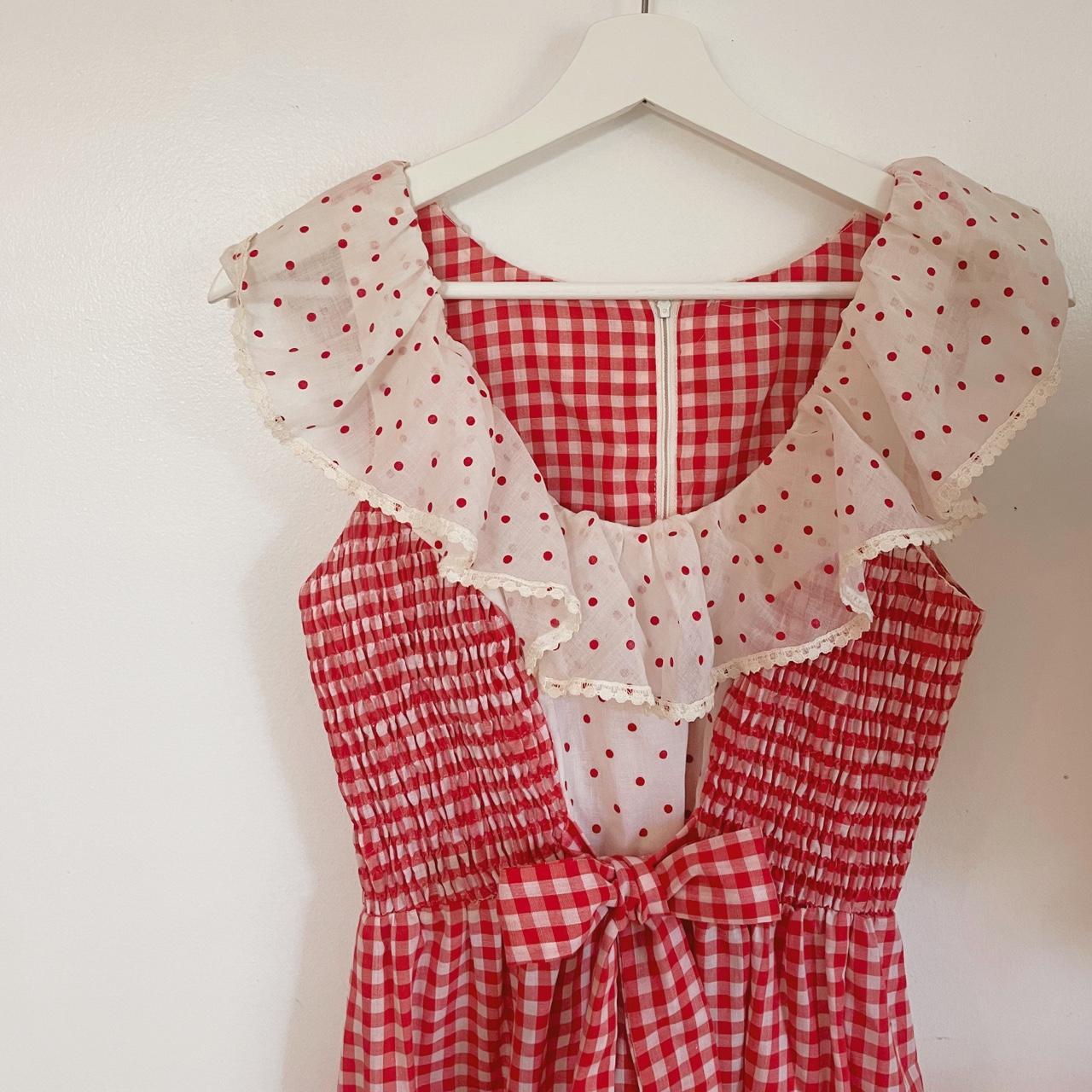 70s polka dot detailed picnic checkered dress 🍒♥️ I... - Depop