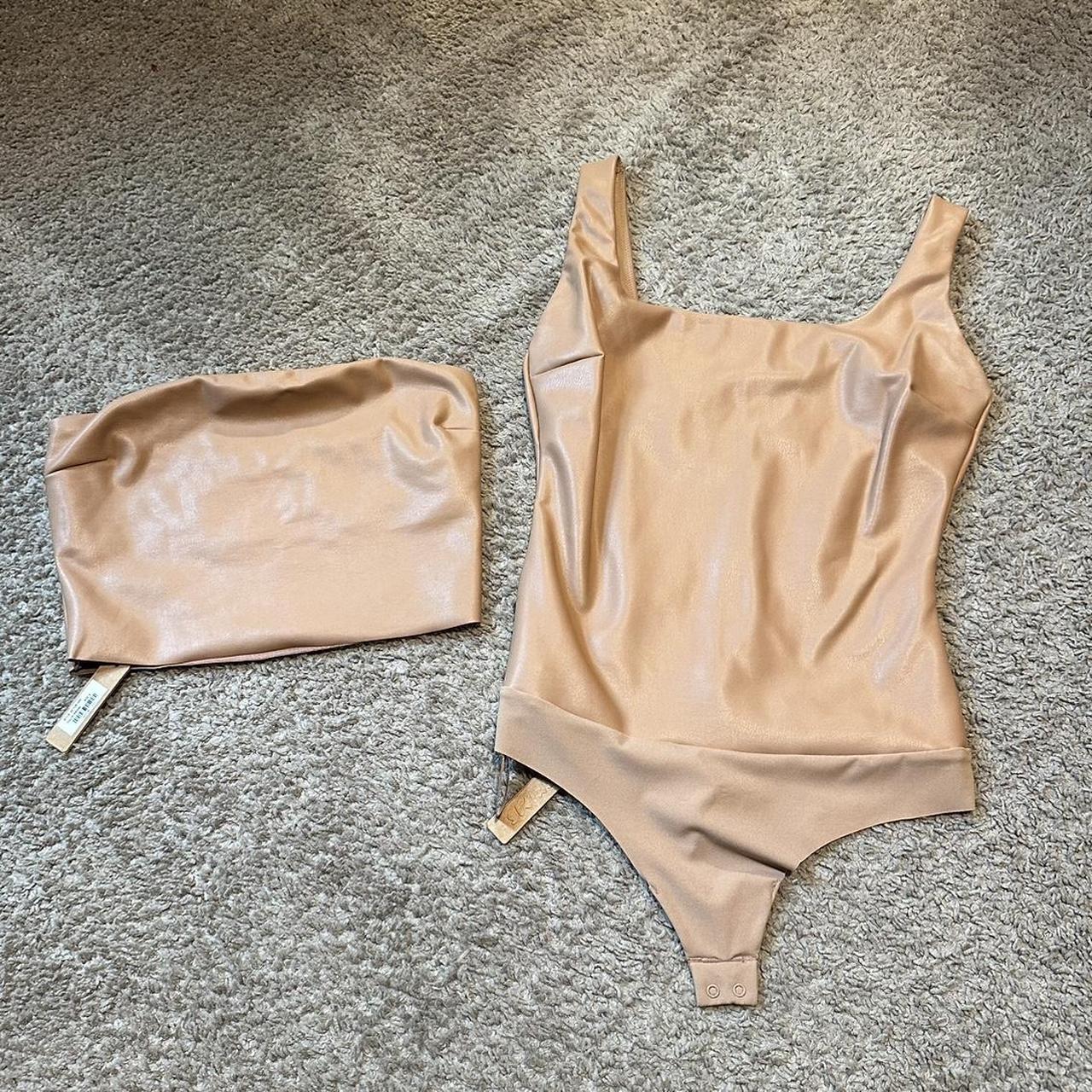 Skims Faux Leather Set. Tube top and pants included - Depop