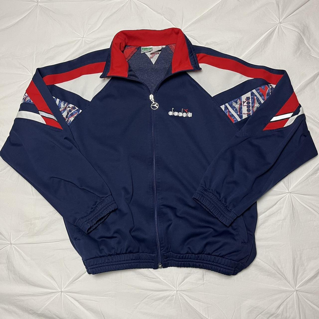 *Vintage 1990s Diadora Soccer Track Jacket Navy/Red... - Depop