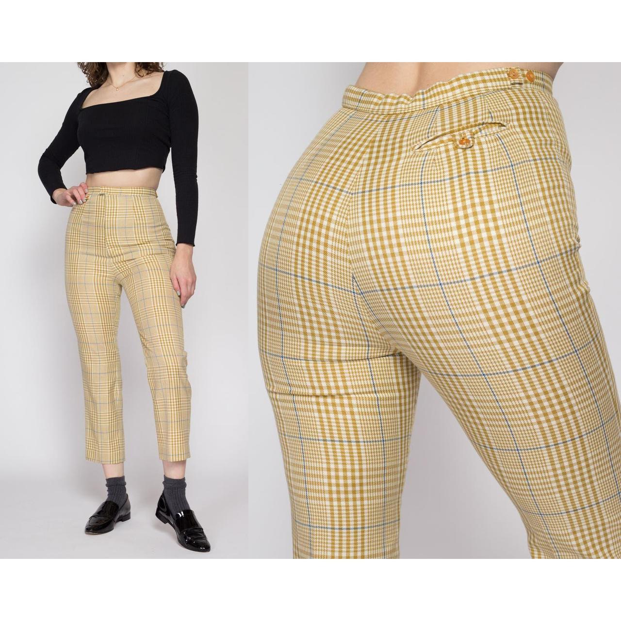 Mustard yellow plaid store pants