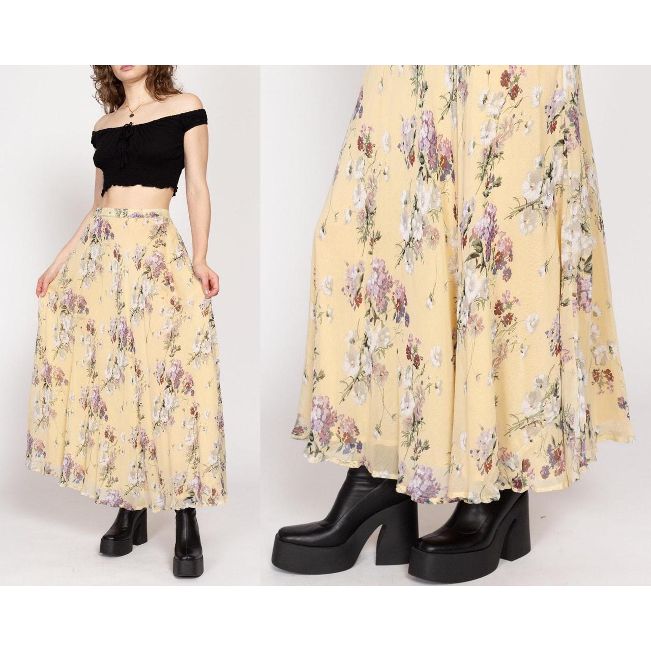 Vintage 90s boho flowy maxi skirt in yellow with a